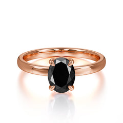 Minimalist Oval Cut 1.5 Carat Black Onyx Solitaire Engagement Ring