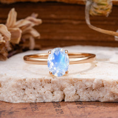 Minimalist Oval Cut 1.5 Carat Natural Moonstone Solitaire Engagement Ring