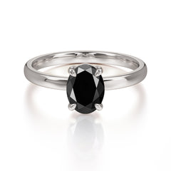 Minimalist Oval Cut 1.5 Carat Black Onyx Solitaire Engagement Ring