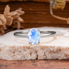 Minimalist Oval Cut 1.5 Carat Natural Moonstone Solitaire Engagement Ring