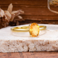 Minimalist Oval Cut 1.5 Carat Citrine Solitaire Engagement Ring