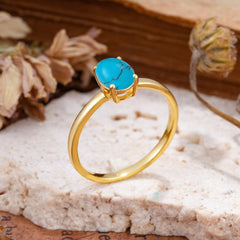 Minimalist Oval Cut 1.5 Carat Turquoise Solitaire Engagement Ring
