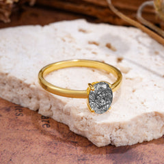 Minimalist Oval Cut 1.5 Carat Black Rutilated Quartz Solitaire Engagement Ring