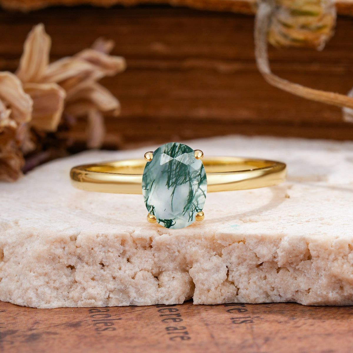 SR10856 Moss Agate Ring - Yellow-Gold