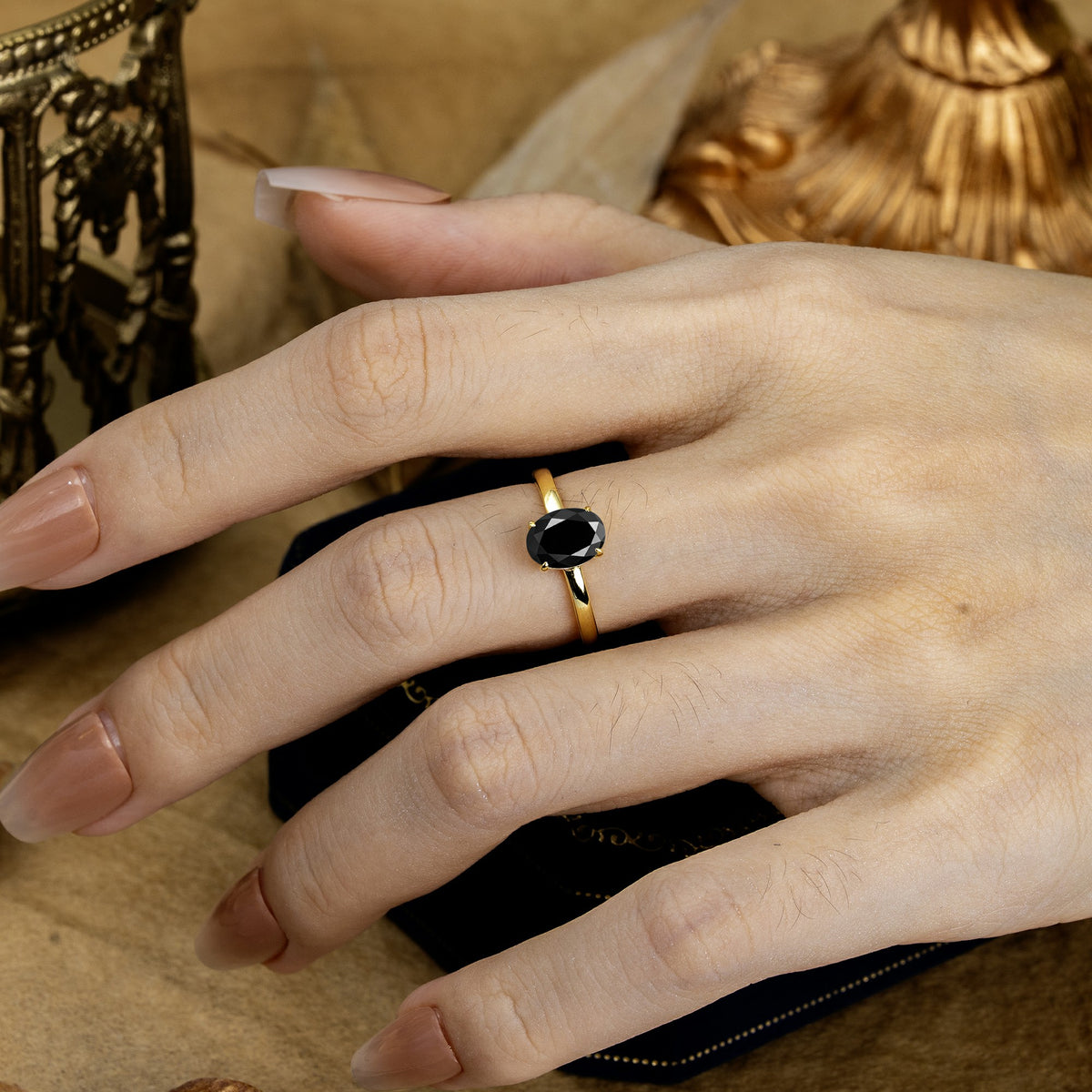 SR10856 Black Onyx Ring - Rose-Gold