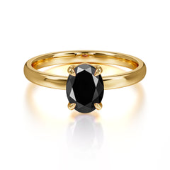 Minimalist Oval Cut 1.5 Carat Black Onyx Solitaire Engagement Ring