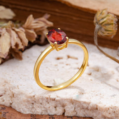 Minimalist Oval Cut 1.5 Carat Garnet Solitaire Engagement Ring