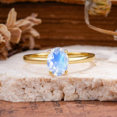 Minimalist Oval Cut 1.5 Carat Natural Moonstone Solitaire Engagement Ring