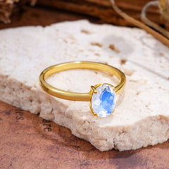 Minimalist Oval Cut 1.5 Carat Natural Moonstone Solitaire Engagement Ring