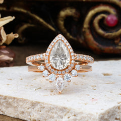 1.5 Carat Pear Shaped Moissanite Engagement Ring Classic Wedding Ring Set