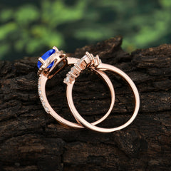 1.5 Carat Pear Shaped Sapphire Engagement Ring Classic Wedding Ring Set