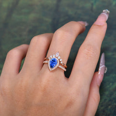 1.5 Carat Pear Shaped Sapphire Engagement Ring Classic Wedding Ring Set