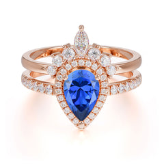 1.5 Carat Pear Shaped Sapphire Engagement Ring Classic Wedding Ring Set