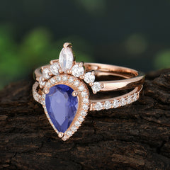 1.5 Carat Pear Shaped Tanzanite Engagement Ring Classic Wedding Ring Set