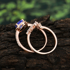 1.5 Carat Pear Shaped Tanzanite Engagement Ring Classic Wedding Ring Set