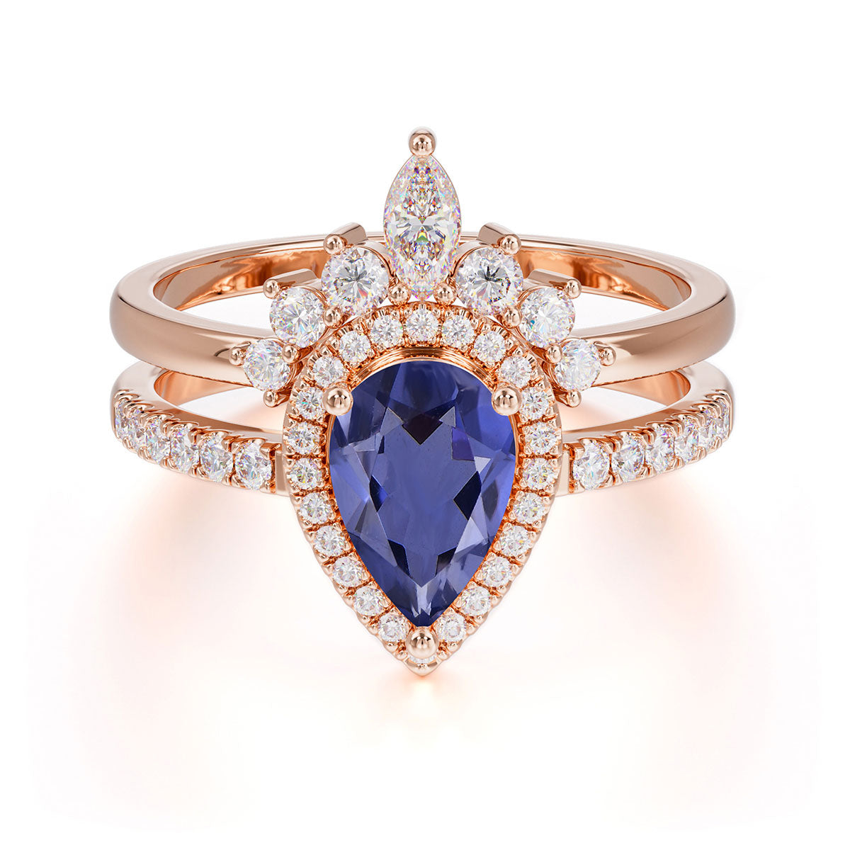 1.5 Carat Pear Shaped Tanzanite Engagement Ring Classic Wedding Ring Set