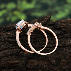 1.5 Carat Pear Shaped Moonstone Engagement Ring Classic Wedding Ring Set