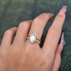 1.5 Carat Pear Shaped Moonstone Engagement Ring Classic Wedding Ring Set