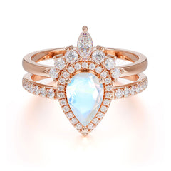 1.5 Carat Pear Shaped Moonstone Engagement Ring Classic Wedding Ring Set