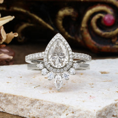 1.5 Carat Pear Shaped Moissanite Engagement Ring Classic Wedding Ring Set