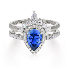 1.5 Carat Pear Shaped Sapphire Engagement Ring Classic Wedding Ring Set