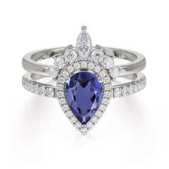 1.5 Carat Pear Shaped Tanzanite Engagement Ring Classic Wedding Ring Set