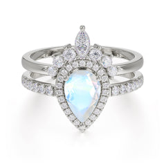 1.5 Carat Pear Shaped Moonstone Engagement Ring Classic Wedding Ring Set