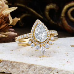 1.5 Carat Pear Shaped Moissanite Engagement Ring Classic Wedding Ring Set