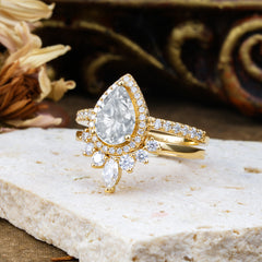 1.5 Carat Pear Shaped Moissanite Engagement Ring Classic Wedding Ring Set