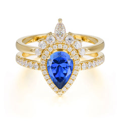1.5 Carat Pear Shaped Sapphire Engagement Ring Classic Wedding Ring Set