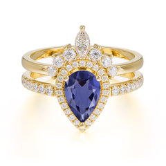 1.5 Carat Pear Shaped Tanzanite Engagement Ring Classic Wedding Ring Set