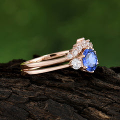 1 Carat Round Cut Sapphire Engagement Ring Set Classic Wedding Ring