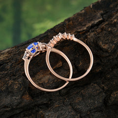 1 Carat Round Cut Sapphire Engagement Ring Set Classic Wedding Ring