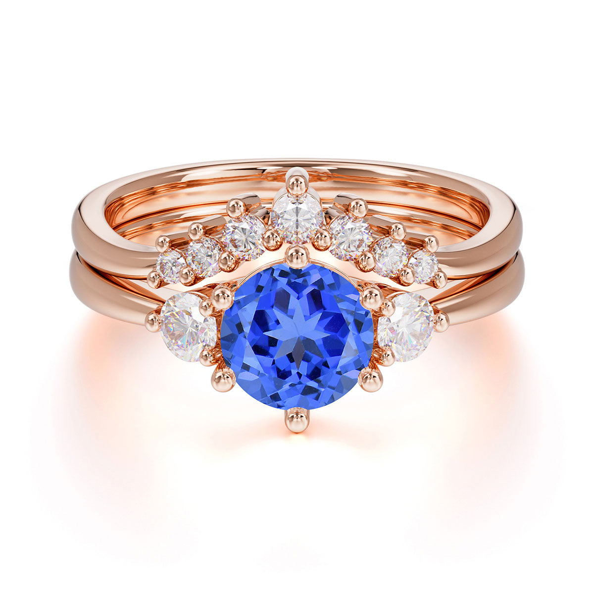 1 Carat Round Cut Sapphire Engagement Ring Set Classic Wedding Ring