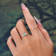 1 Carat Round Cut Moss Agate Engagement Ring Set Classic Wedding Ring