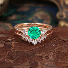1 Carat Round Cut Emerald Engagement Ring Set Classic Wedding Ring
