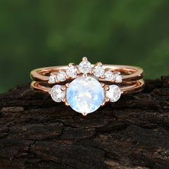 1 Carat Round Cut Moonstone Engagement Ring Set Classic Wedding Ring