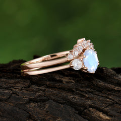 1 Carat Round Cut Moonstone Engagement Ring Set Classic Wedding Ring