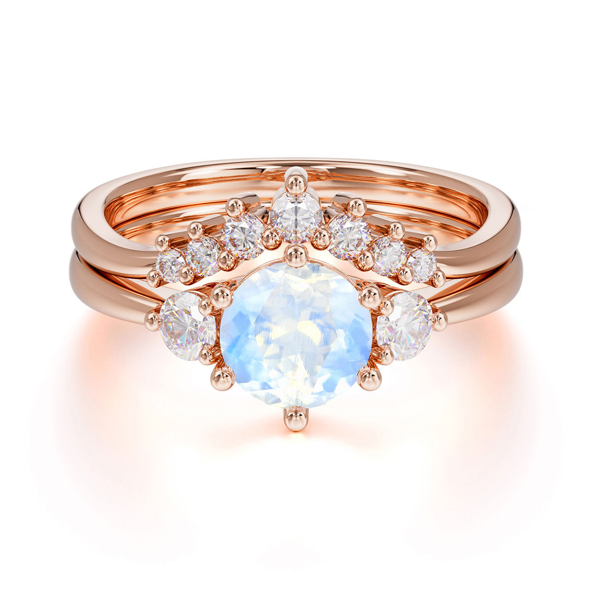 1 Carat Round Cut Moonstone Engagement Ring Set Classic Wedding Ring