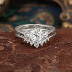 1 Carat Round Cut Moissanite Engagement Ring Set Classic Wedding Ring