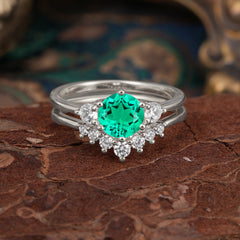 1 Carat Round Cut Emerald Engagement Ring Set Classic Wedding Ring