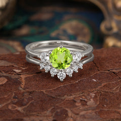 1 Carat Round Cut Peridot Engagement Ring Set Classic Wedding Ring