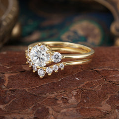 1 Carat Round Cut Moissanite Engagement Ring Set Classic Wedding Ring