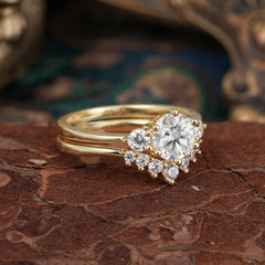 1 Carat Round Cut Moissanite Engagement Ring Set Classic Wedding Ring