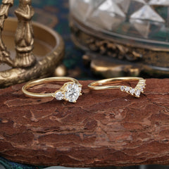 1 Carat Round Cut Moissanite Engagement Ring Set Classic Wedding Ring