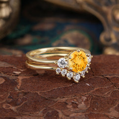 1 Carat Round Cut Citrine Engagement Ring Set Classic Wedding Ring