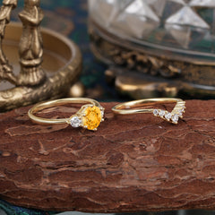1 Carat Round Cut Citrine Engagement Ring Set Classic Wedding Ring
