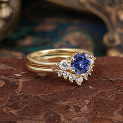 1 Carat Round Cut Tanzanite Engagement Ring Set Classic Wedding Ring