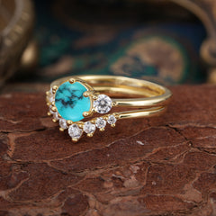 1 Carat Round Cut Turquoise Engagement Ring Set Classic Wedding Ring