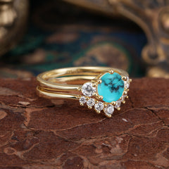 1 Carat Round Cut Turquoise Engagement Ring Set Classic Wedding Ring